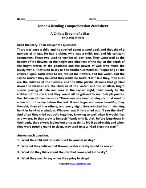 Reading Comprehension Worksheets For Grade 4 Pdf Kidsworksheetfun