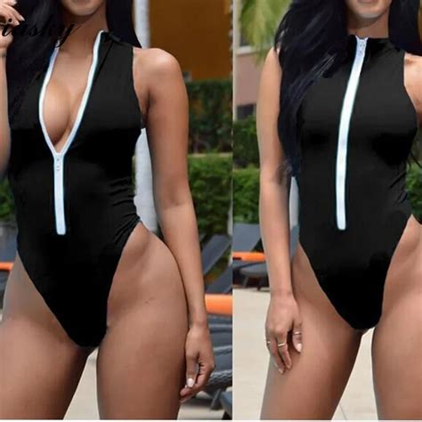 Iasky One Pieces Swimsuits Women 2018 Solid Swimwear Female Bathing Suit With Zipper Front