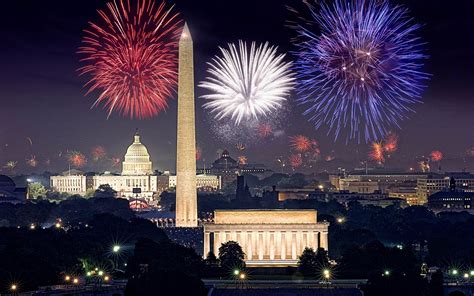 Washington United States Of America New Years Fireworks With Red White