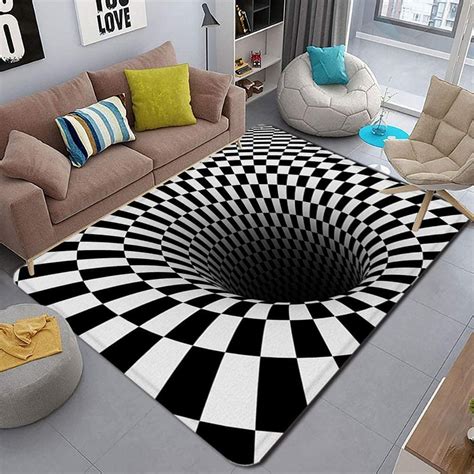 3d Carpet Bottomless Hole Optical Illusion Area Rug Checkered Vortex
