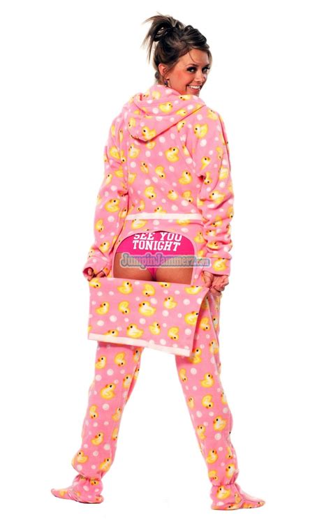 Pink Duckie Drop Seat Hoodie Pajamas Footie Pjs Onesies One Piece Adult Pajamas