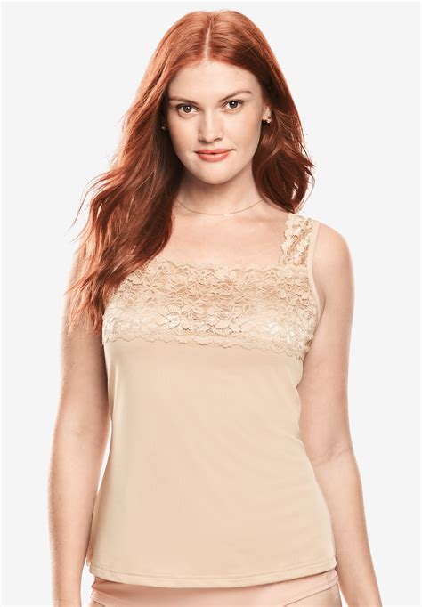 Silky Lace Trimmed Camisole Slip By Comfort Choice Plus Size