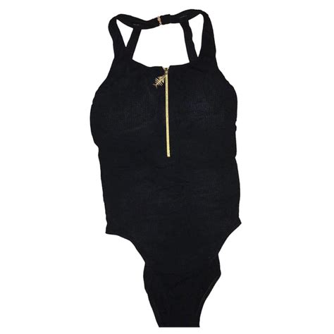 women s black and gold swimsuit one piece depop