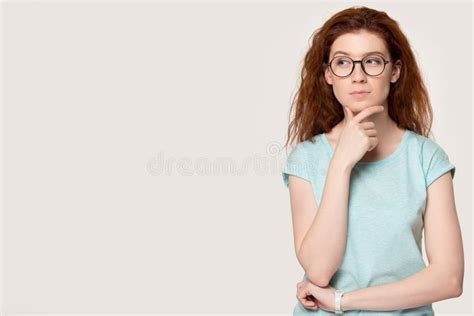 Thoughtful Red Haired Girl In Glasses Think Of Deal Stock Image Image Of Choice Female 145654745