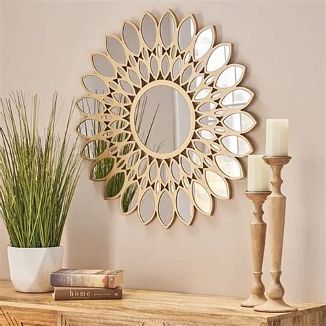 This Gorgeous Glam Flower Patterned Circular Wall Mirror With A Faux