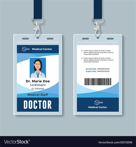 Having an identification badge and carrying it while visiting a hospital or any medical center by a doctor has become a very common practice these days. Doctor id badge medical identity card design Vector Image