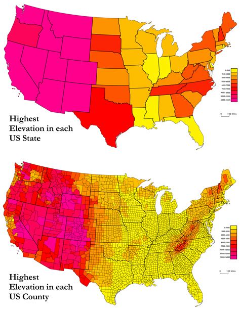Highest Elevation Of Us States Vs Us Counties Maps On The Web