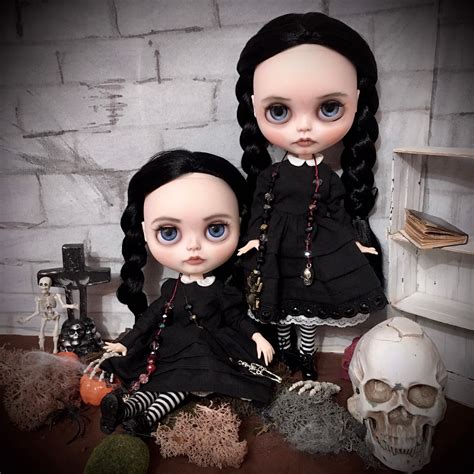 wednesday addams blythe custom doll black hair to halloween etsy