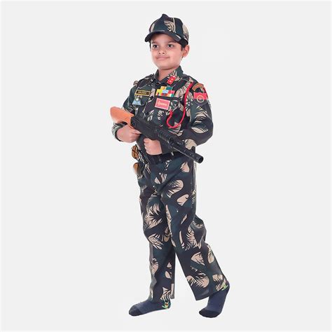 Army Dress For Kids Polyester Fabric Indian Military Soldier Costume