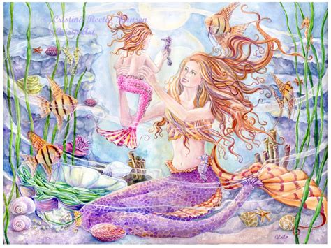 Mermaid Art Print Mother And Child Angel Fish Mermaid With Etsy