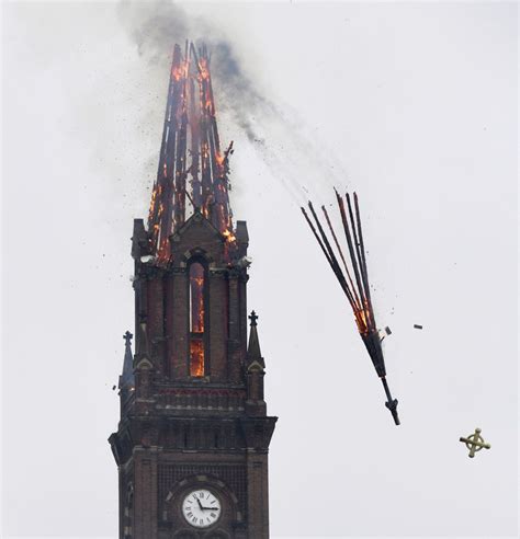 Steeple Of Historic Church Collapses After Firefighters Battle Four