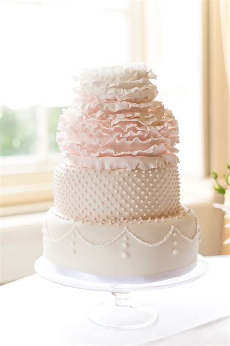 Romantic British Wedding At Brocket Hall Pink Ombre Wedding Cake
