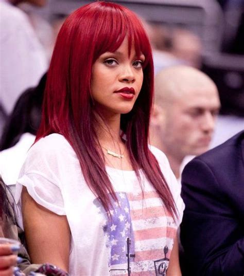 Rihanna Hair Red Bangs Hairstyle