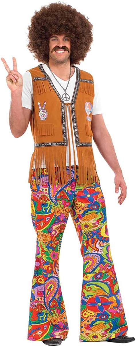 Fun Shack Mens Hippie Flared Trousers Adults 60s And 70s Hippy Rainbow
