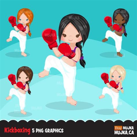 Kickboxing Girl Clipart Chic Characters Black Card Making Etsy Canada