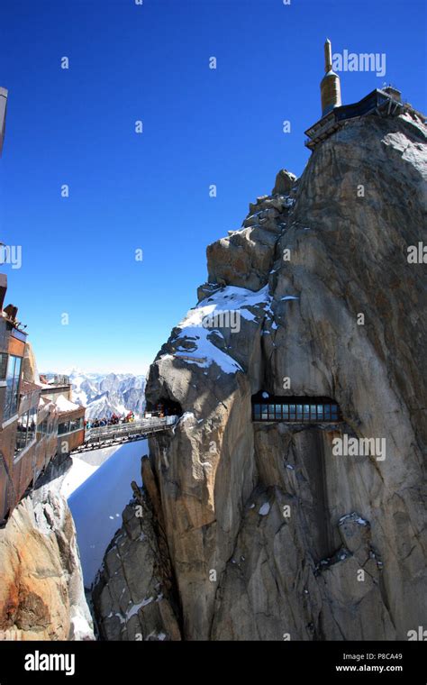 Tourists At The Observation Platform On Top Of Aiguille Du Midi In The