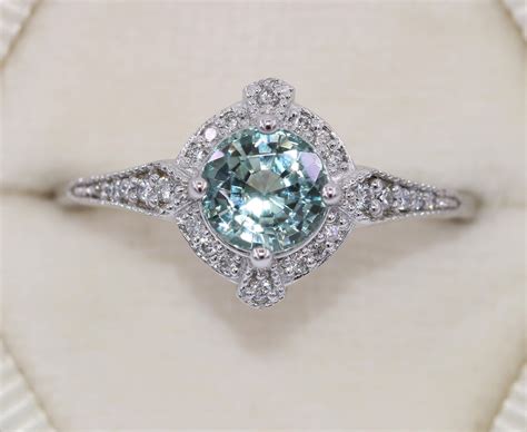 1 Carat Teal Blue Green Unheated Montana Sapphire Engagement Ring
