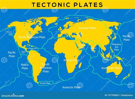 Tectonic Plate Earth Map Continental Ocean Pacific Volcano