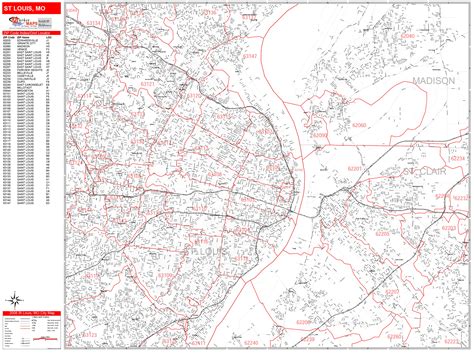 St Louis Mo Metro Area Zip Code Wall Map Red Line Style By Marketmaps