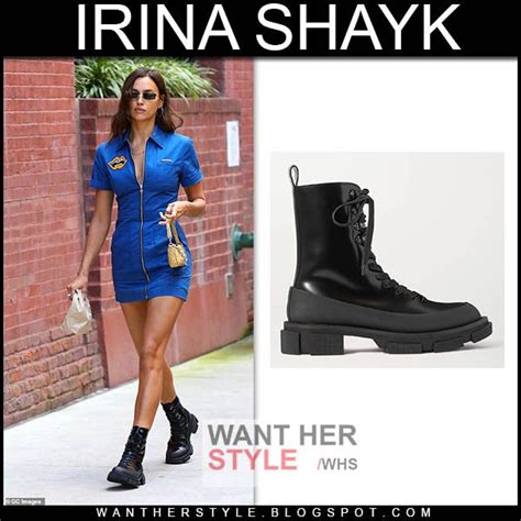 Irina Shayk In Blue Mini Dress And Black Combat Boots On September Blue Mini Dress Irina