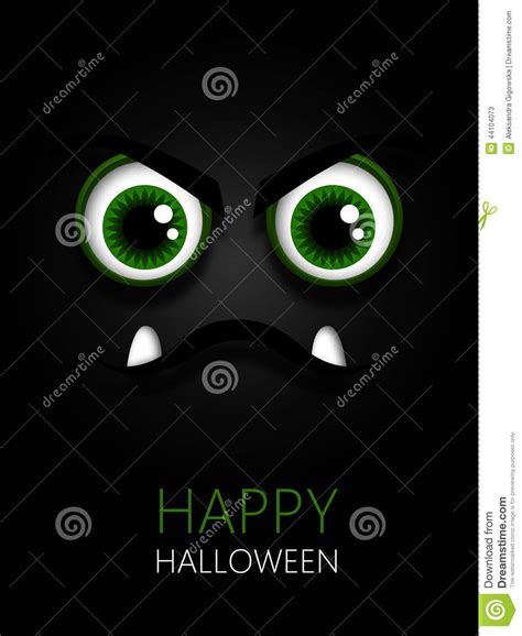 Scary Green Eyes With Halloween Wishes Stock Illustration