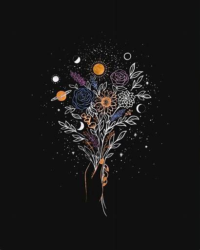 Cosmic Drawing Aesthetic Bouquet Dark Wallpapers Iphone