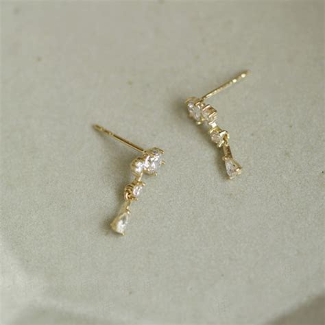Solid Real Gold Dainty Dangle Drop Stud Earrings Solid Gold Etsy