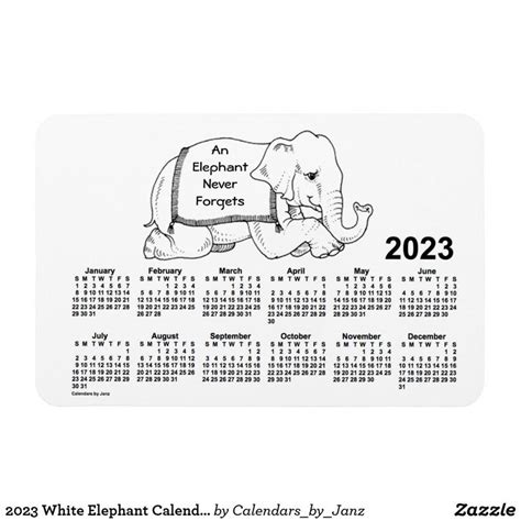 2023 White Elephant Calendar By Janz 4x6 Magnet Custom