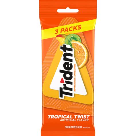 Trident Tropical Twist Sugar Free Gum 3 Packs Of 14 Pieces 42 Total