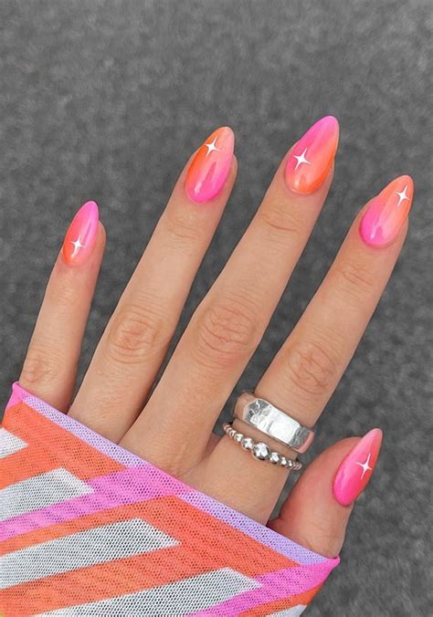 50 Fresh Summer Nail Designs Pink And Orange Ombre Effect