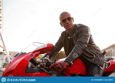 African Man On A Sport Motorbike In The City Stock Photo Image Of