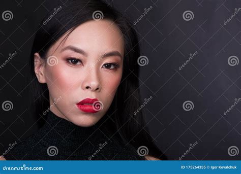 close up portrait of asian woman with red lips stock image image of model person 175264355