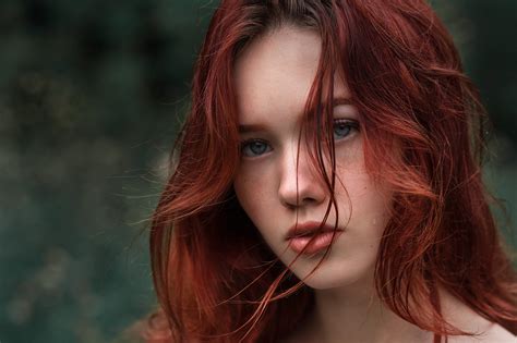 Masaüstü Kızıl Saçlı Yüz Mavi Gözlü Yüzü Saç Bokeh Portre Eduard Nikityuk Kadınlar Açık