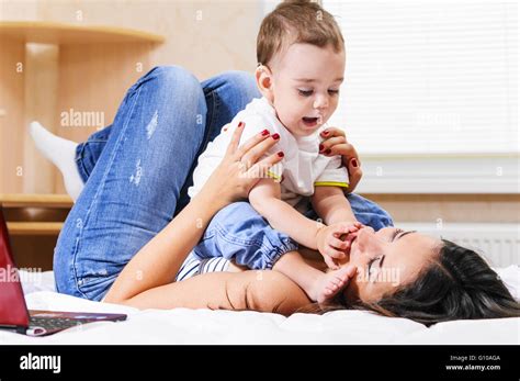 Mother And Son Are Playing Stock Photo Alamy