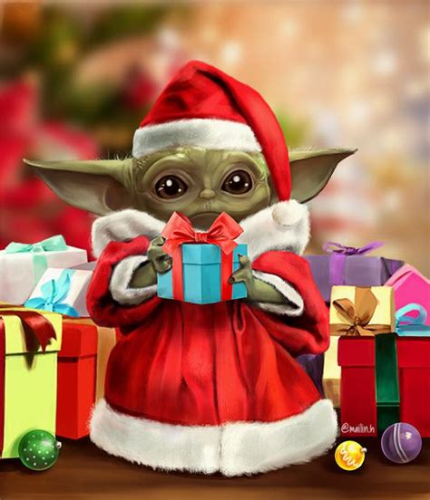 Merry Christmas From Baby Yoda By Mailinh Starwars Yoda Wallpaper