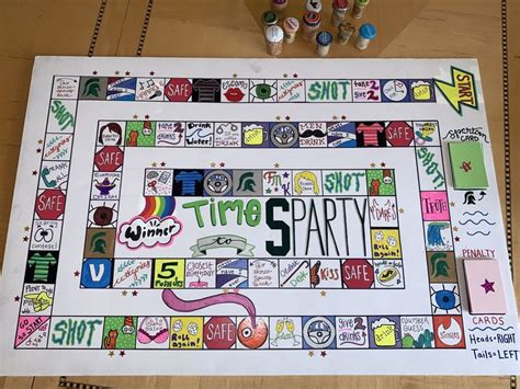 A Game Board With The Words Time 5 Party Written On It Surrounded By