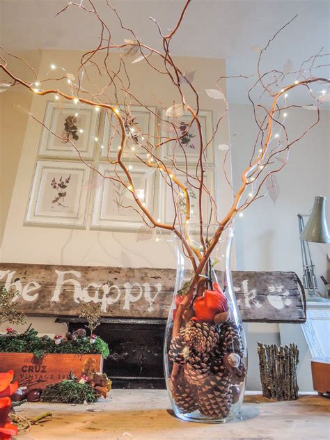 Decorative Branches And Fairy Light Tree Centrepiece For Autumn