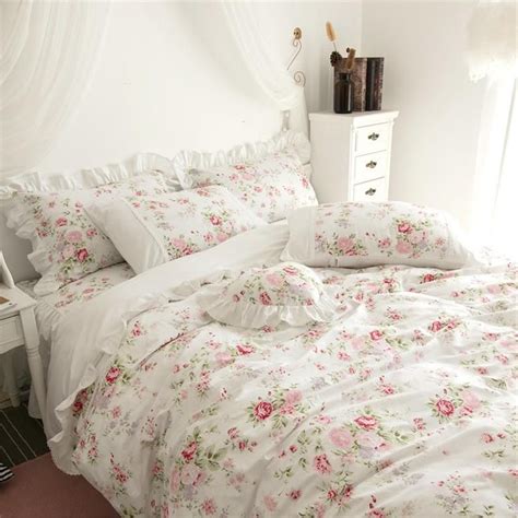 4 Pcs Cotton Duvet Cover Set Floral Lace Bedding Ruffle Etsy In 2020 Pink Bed Sheets Lace