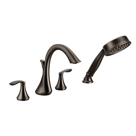 Eva two handle low arc spout roman tub faucet with handshower by moen. MOEN Eva 2-Handle Deck-Mount Roman Tub Faucet Trim Kit ...