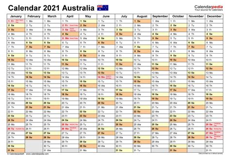 Australia Calendar 2021 Free Printable Excel Templates