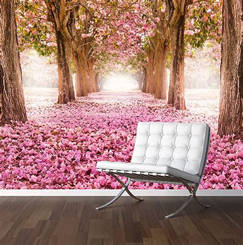 Romantic Tree Tunnel Wall Mural Photo Wallpaper Pink Flowers Wedding
