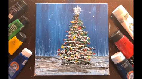 How To Paint Christmas Tree Landscape Acrylic Painting Fan Brush