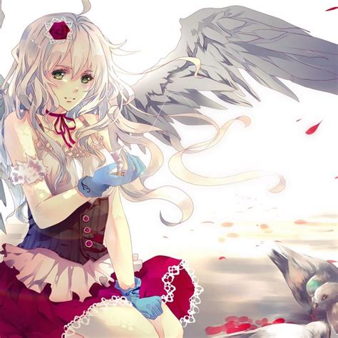 Anime Girl With Wings And A Sword Anime Girl Wings Pigeons Roses