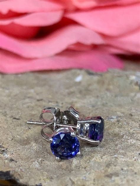 Blue Sapphire Earrings Round Stud Earrings Blue Sapphire Etsy Blue