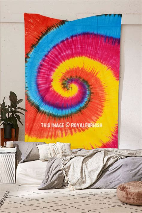 Vibrant Colorful Spiral Rainbow Colors Tie Dye Wall Tapestry Hippie