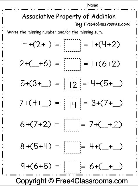 Free Associative Property Of Addition Printable Free Classrooms