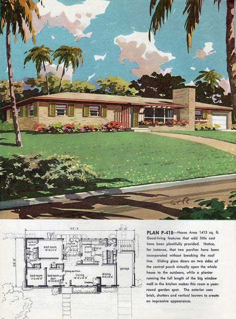 Ranch (also known as american ranch, california ranch, rambler, or rancher) is a domestic architectural style originating in the united states. 1960 | Vintage house plans, Ranch house plans, Modern ...