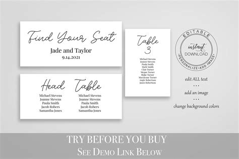 Modern Table Seating Card Template Wedding Seating Chart Etsy