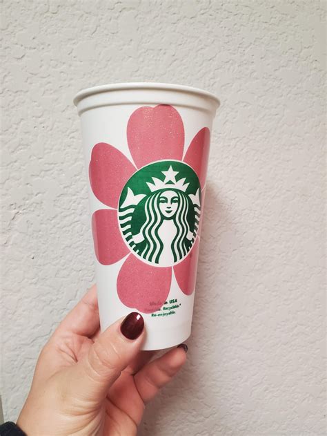 Pink Glitter Flower Grande Starbucks Hot Cup Etsy