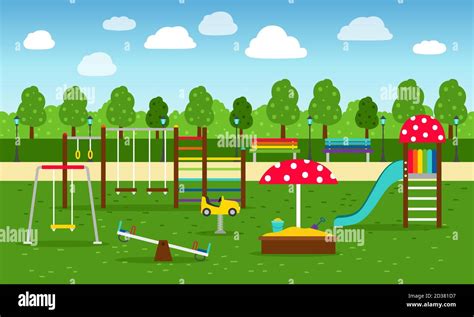 Park Playground Playing Garden Leisure Equipment Without Kids Vector